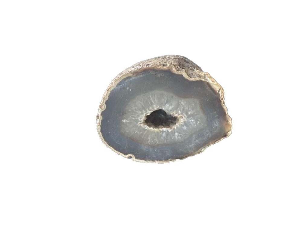 Natural Polished Gray Agate Geode Half with Quartz Druzy Center